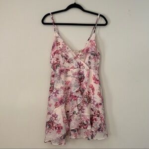 Cellecci Floral Ruffle Wrap Mini Dress
